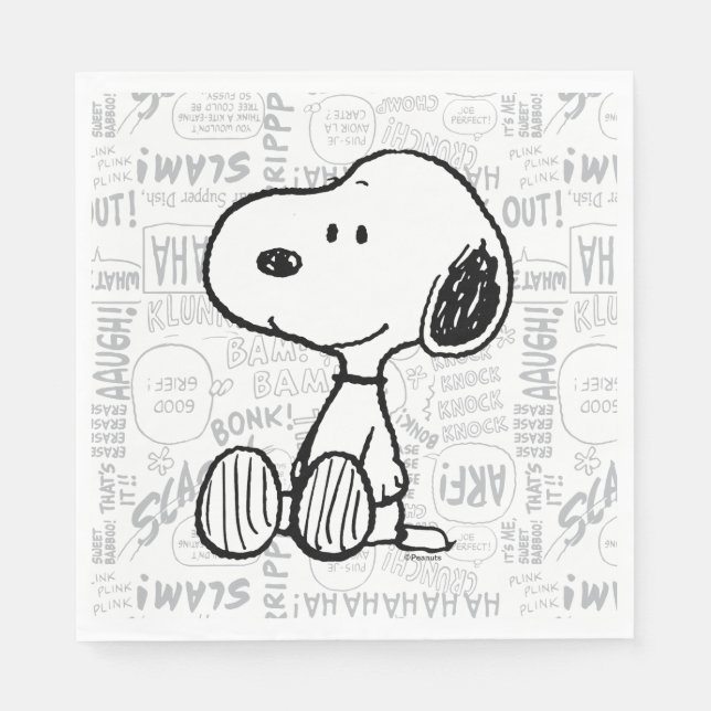 PEANUTS | Snoopie auf Schwarz-weißen Comicen Serviette (Vorderseite)