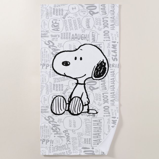 PEANUTS | Snoopie auf Schwarz-weißen Comicen Strandtuch (Vorderseite)