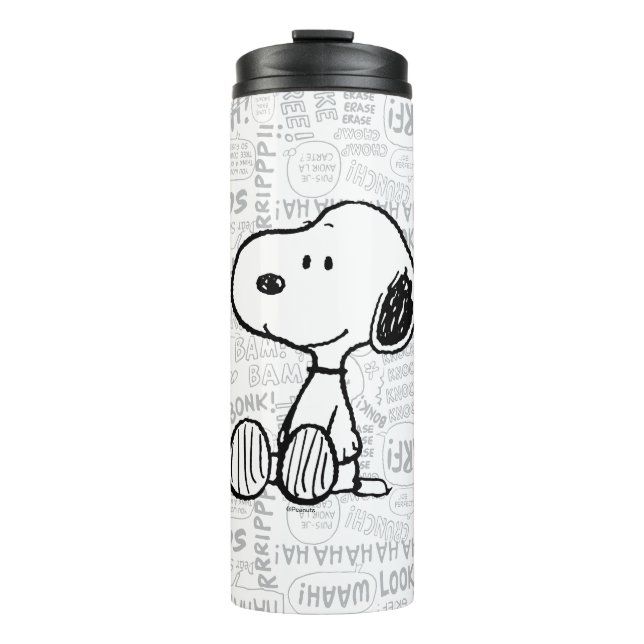 PEANUTS | Snoopie auf Schwarz-weißen Comicen Thermosbecher (Vorderseite)