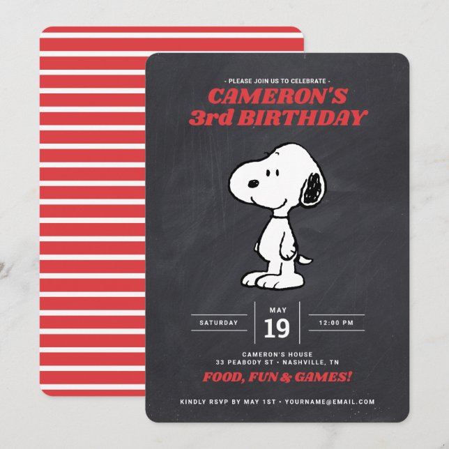 Peanuts Snoopy - Chalkboard Geburtstag Einladung (Vorne/Hinten)