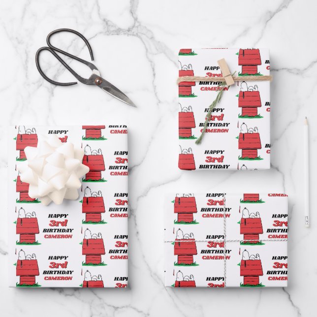 Peanuts Snoopy Dog House Birthday Wrapping Paper S Geschenkpapier Set (Vorderseite)