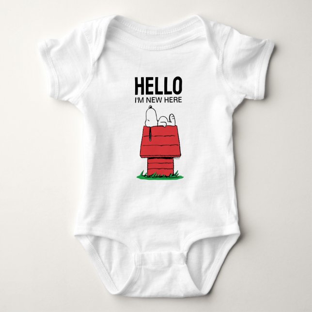 Peanuts Snoopy Dog House | Hallo |'m New Here Baby Strampler (Vorderseite)