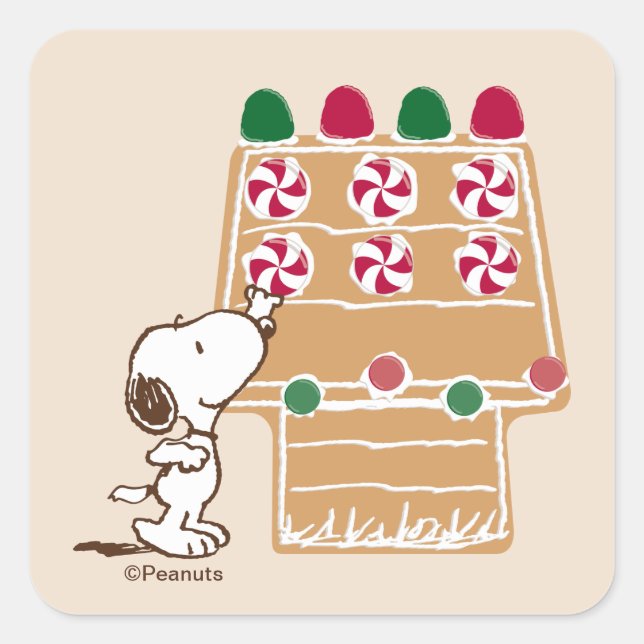 Peanuts | Snoopy Gingerbread House Quadratischer Aufkleber (Vorderseite)