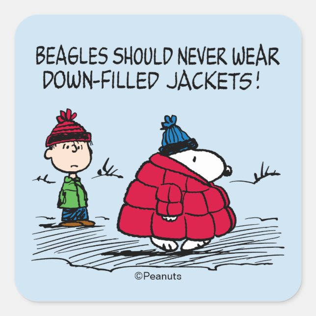 Peanuts | Snoopy & Linus Down Filled Jacket Quadratischer Aufkleber (Vorderseite)