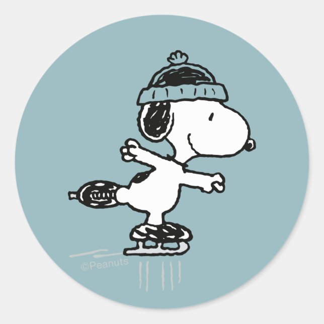 Peanuts | Snoopy On Ice Runder Aufkleber (Vorderseite)