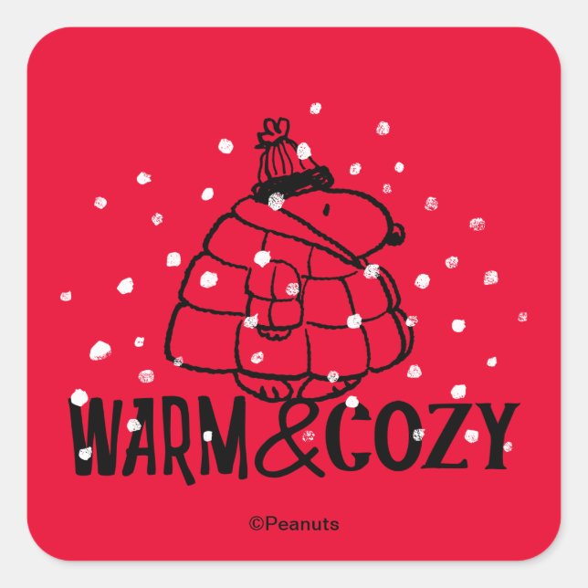 Peanuts | Snoopy Warm & Cozy Quadratischer Aufkleber (Vorderseite)