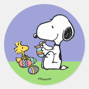Peanuts   Snoopy & Woodstock bemalen Eier Runder Aufkleber