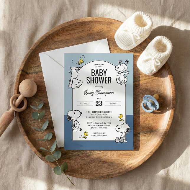 Peanuts Snoopy & Woodstock Blue Baby Dusche Einladung (Von Creator hochgeladen)