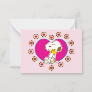Peanuts Snoopy & Woodstock Florales Herz Umarmun Mitteilungskarte