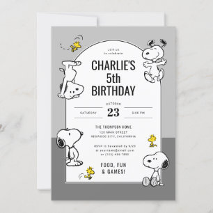 Peanuts Snoopy & Woodstock Grau Geburtstag Einladung