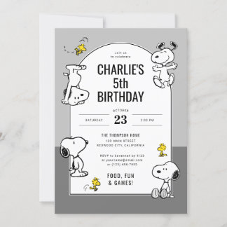 Peanuts Snoopy & Woodstock Grau Geburtstag Einladung