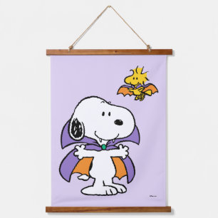 Peanuts Snoopy Woodstock Vampir Halloween Wandteppich Mit Holzrahmen
