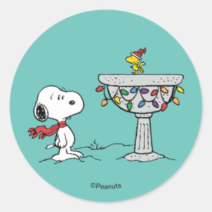 Peanuts Snoopy & Woodstock verzierter Vogelbad Runder Aufkleber