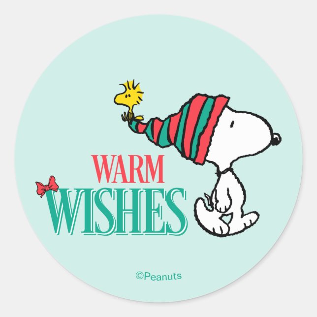 Peanuts | Snoopy & Woodstock Warm Wishes Runder Aufkleber (Vorderseite)