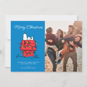 Peanuts   Snoopy's Hundehütte mit Lichtern Feiertagskarte