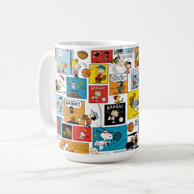 Peanuts Sportmuster Kaffeetasse (Vorderseite Links)