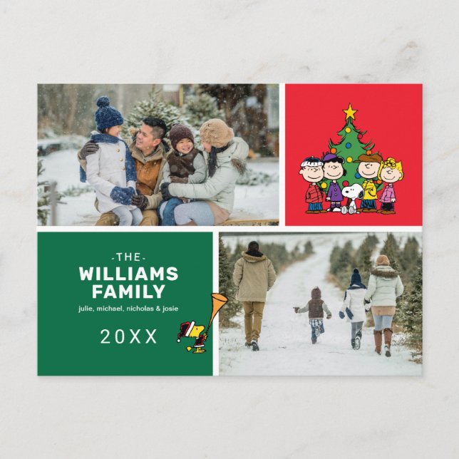 Peanuts Weihnachtsfamilienfoto Collage Feiertagspostkarte (Vorderseite)