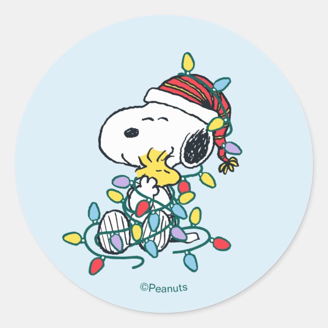 Peanuts | Weihnachtsliebe und -lichter Runder Aufkleber (Vorderseite)