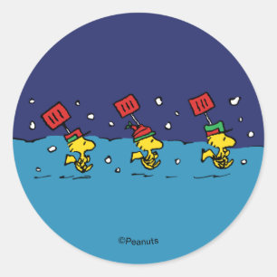 Peanuts Woodstock-Schneeschaufel-Team Runder Aufkleber