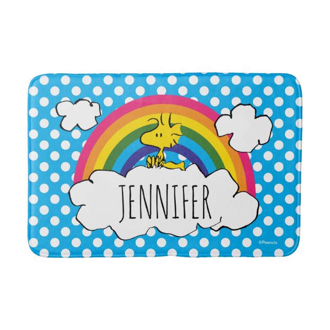 PEANUTS | Woodstock's Rainbow Polka Dots Badematte (Vorderseite)
