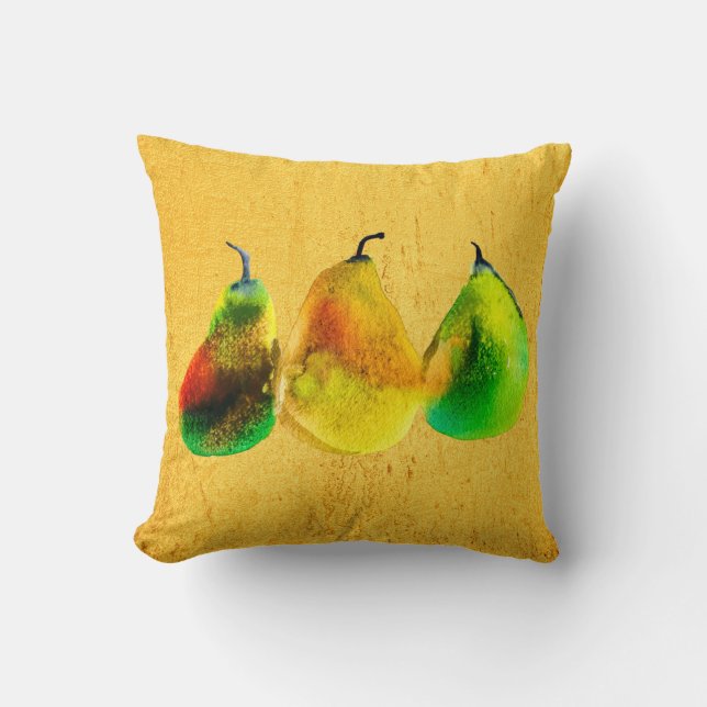 Pear aquarelle vert fruit jeter oreiller (Recto)