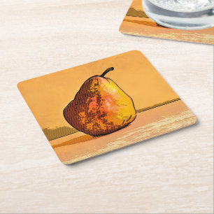 Pear-Gravur Rechteckiger Pappuntersetzer