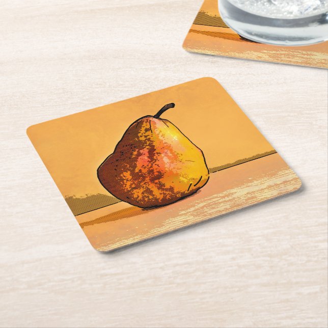 Pear-Gravur Rechteckiger Pappuntersetzer (angewinkelt)