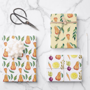 Pear Lemon Beets Wtercolor Art handbemalt Geschenkpapier Set