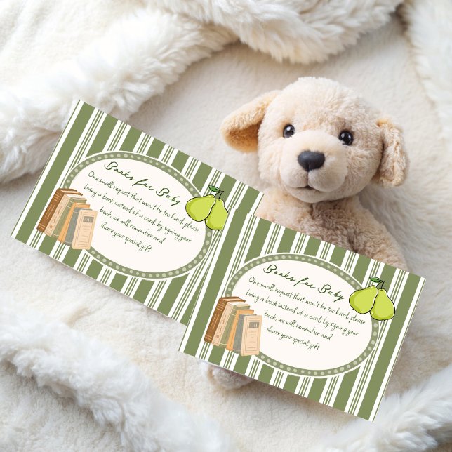 Pear sage green retro baby shower book request begleitkarte (Pear sage green retro baby shower book request enclosure cards pear books for baby cards)