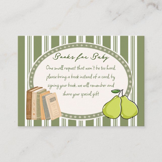 Pear sage green retro baby shower book request begleitkarte (Vorderseite)
