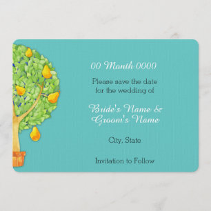 Pear Tree aquamarine Save the Date Karte