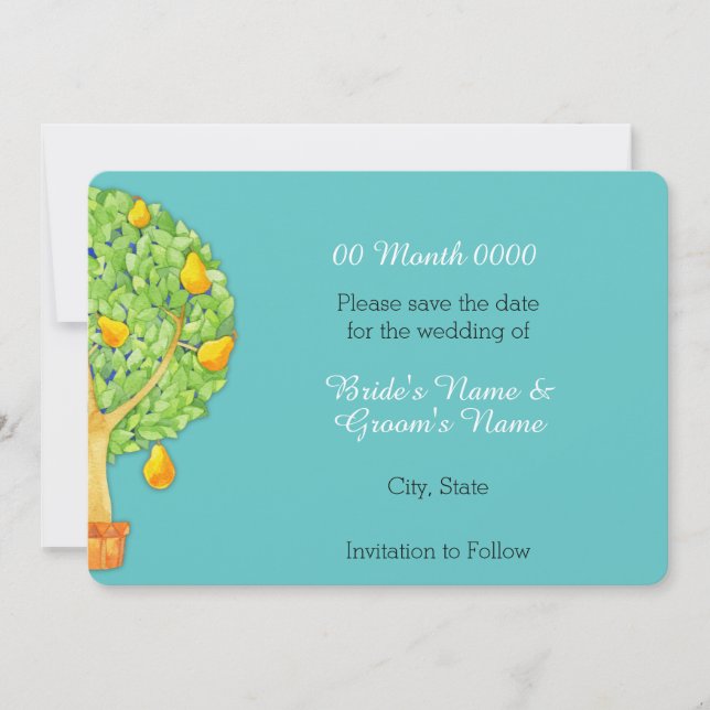 Pear Tree aquamarine Save the Date Karte (Vorderseite)