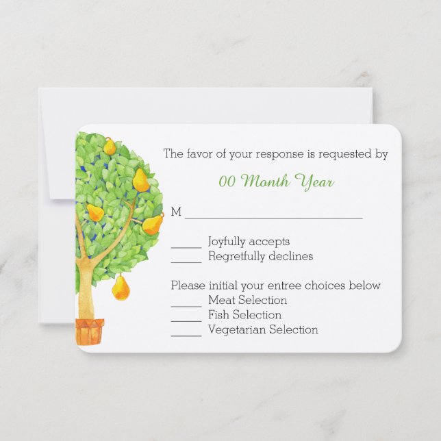 Pear Tree Wedding RSVP Card Karte (Vorderseite)