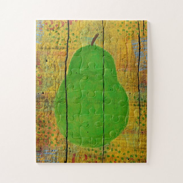 Pear verte Jigsaw Puzzle Bois jaune Fruit rustique (Vertical)