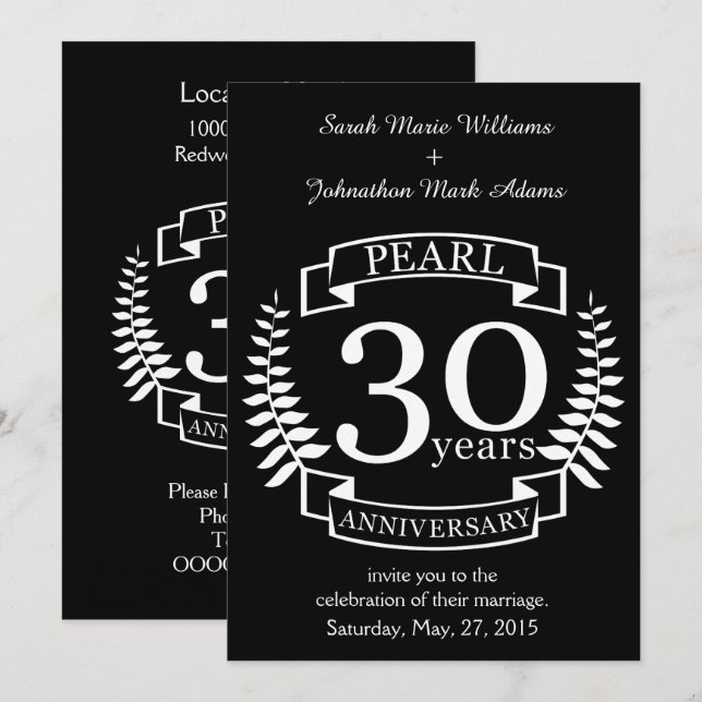 Pearl 30. Hochzeitstag 30 Jahre Einladung (Vorne/Hinten)