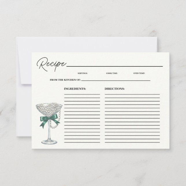 Pearl and Bow Brautparty Recipe Card (Vorderseite)