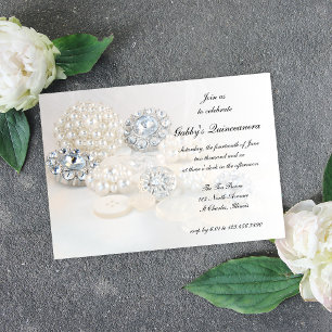 Pearl and Diamond Buttons Quinceañera Party Einladung
