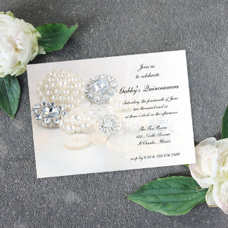 Pearl and Diamond Buttons Quinceañera Party Einladung