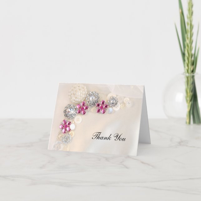 Pearl and Pink Diamond Button Bridesmaid Vielen Da Dankeskarte (Vorderseite)