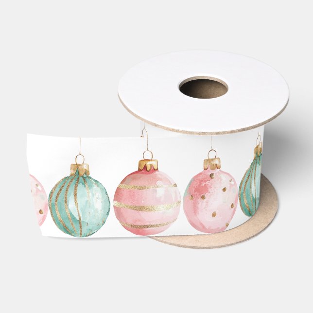 Pearl Aqua Rosa Christbaum Zweigstelle Ornamente Satinband (Spule)