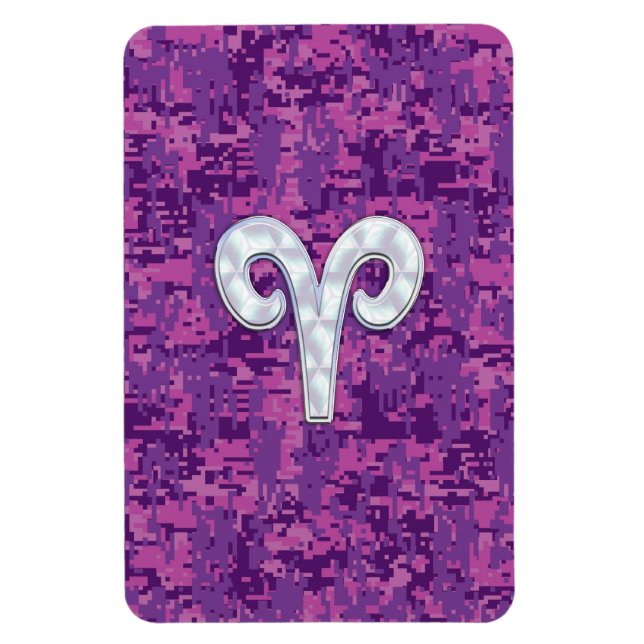 Pearl Aries Zodiac Sign auf Pink Digital Camouflag Magnet (Vertikal)