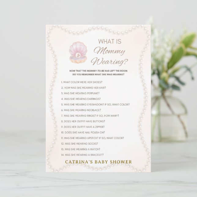 Pearl Baby Shower Game - Editable Name, 5x7 Einladung (Stehend Vorderseite)