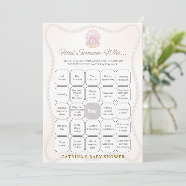 Pearl Baby Shower Game - Editable Name, 5x7 Einladung (Stehend Vorderseite)