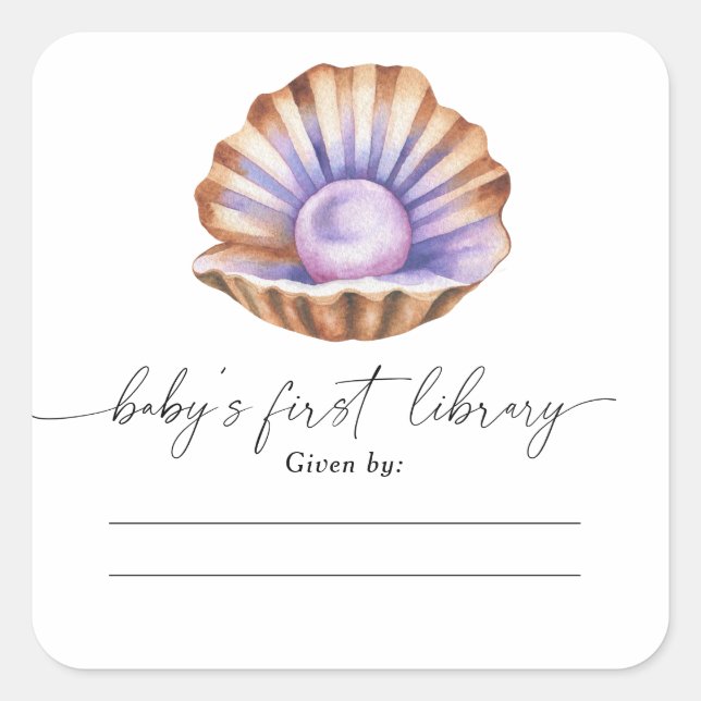 Pearl Babydusche - erste Bibliothek des Babys Quadratischer Aufkleber (Vorderseite)