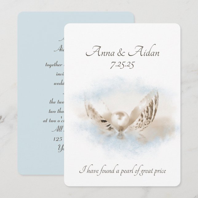 Pearl bei Seashell Wedding Einladung (Vorne/Hinten)