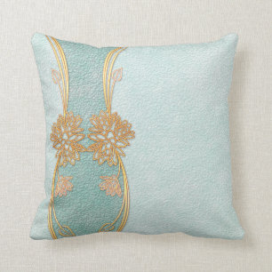 Pearl Blue Golden Leaf Floral Scrapbook Kissen