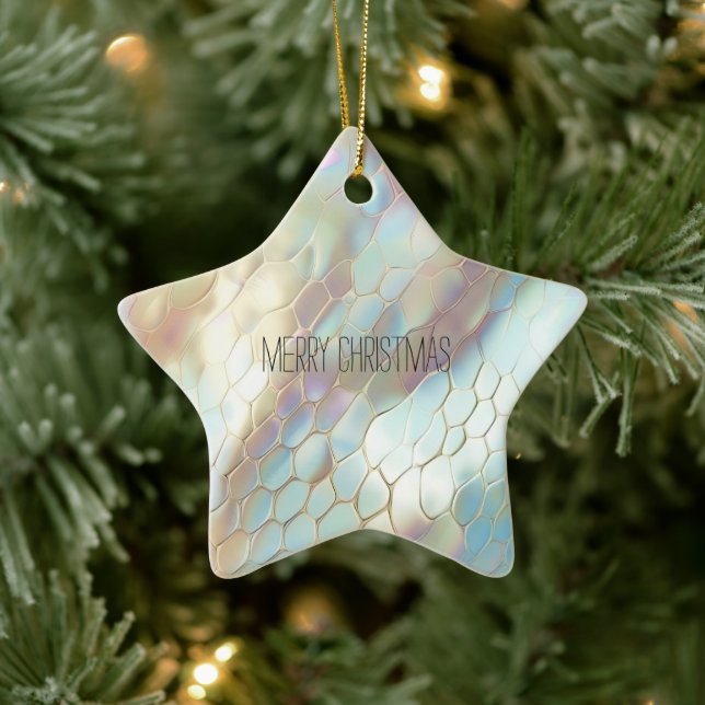 Pearl Blue Snake Skin Animal Print Keramik Ornament (Baum)
