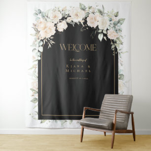 Pearl Blush Bloral Wedding Welcome Backdrop ID989 Wandteppich
