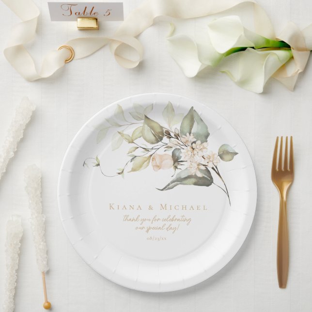 Pearl Blush Floral Elegance Motif Wedding ID989 Pappteller (Hochzeit)