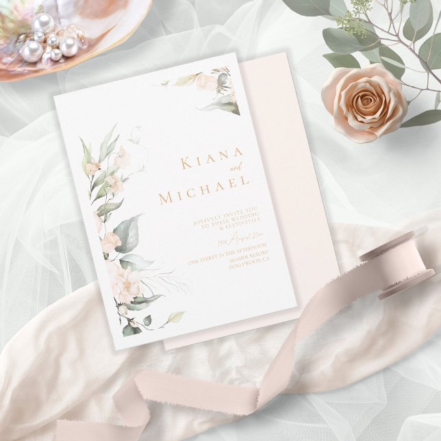 Pearl Blush Floral Wedding V1 ID989 Einladung (Von Creator hochgeladen)